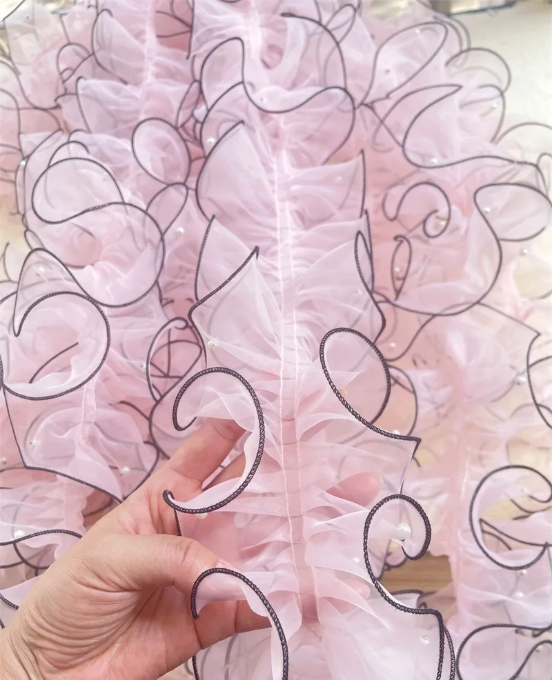 Rosa weiß blau bunte Organza plissierte Spitzen be sätze Band Stoff Applikation Falte Rüschen mit Perlen DIY Näh zubehör Handwerk – Detail 5
