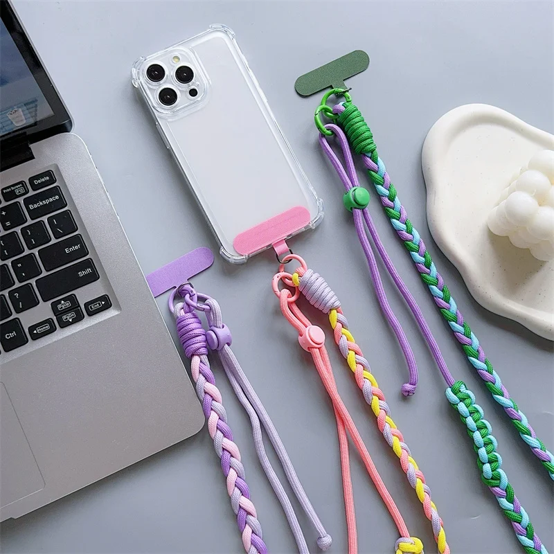 Colorful Woven Crossbody Phone Lanyard with Hanging Chain Pendant