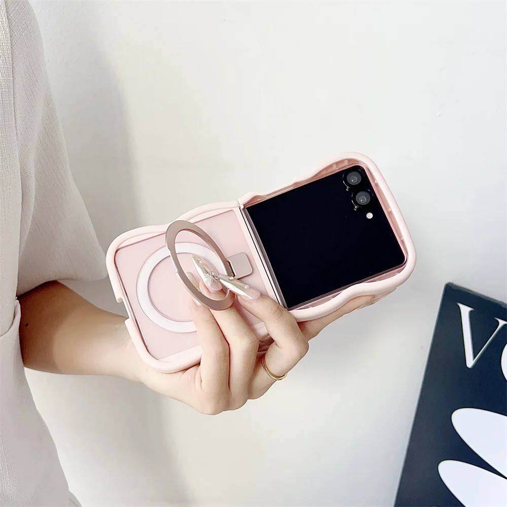 Luxury Wave Frame Magnetic Folding Stand Phone Case - Solid Color Matte Translucent Protective Cover