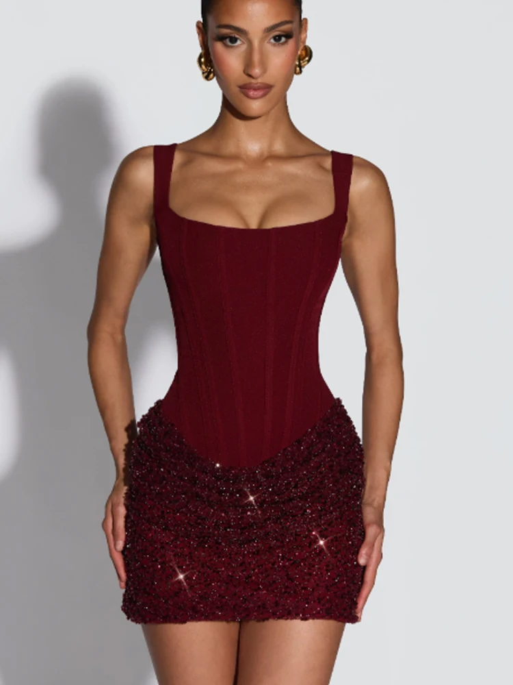 Women Sexy Sequin Patchwork Sling Mini Dress Lady Chic Off-shoulder Backless Waist Cinching Slim Short Dresses Club Party Gowns S7998622aa25d4132b2bbc8842d15e85aN