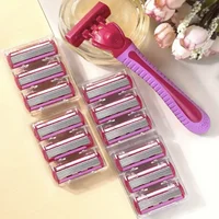 6 Layers Shaver Razor (1 Razor Holder + 6 Blades Head) Cassette Shaving Razor Set Blue Body Face Hair Removal Knife Women Men