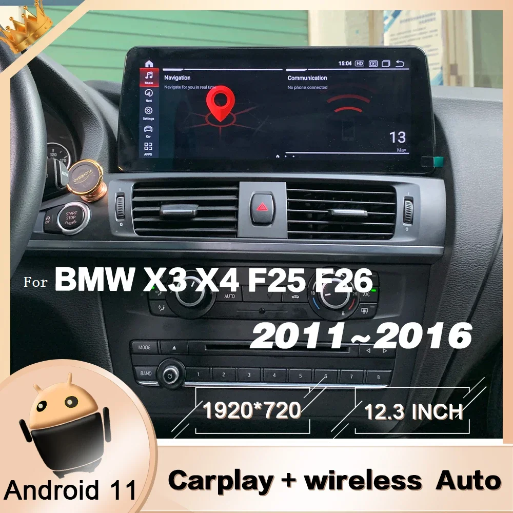 256G Wireless Carplay Android 11 For BMW X3 X4 F25 F26 2011 2012 2013 ...