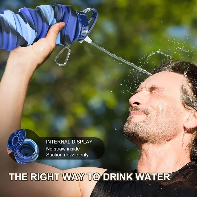 Silicone Foldable Water Bottle for Sports Leakproof BPA Free Water Bottle with Carabiner Collapsible Cycling Water Bottle 3
