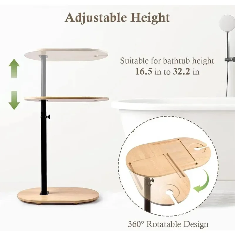 Sofa Armrest Tray Table 360&deg; Swivel Height Adjustable End Snack Side Table for Couch Bed Chair with Phone Slot for Small Spaces