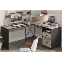 L Shaped Desk with Drawers, 55 inch Office L Desk with Reversible File Drawer, Industrial Wood Computer Desk 1