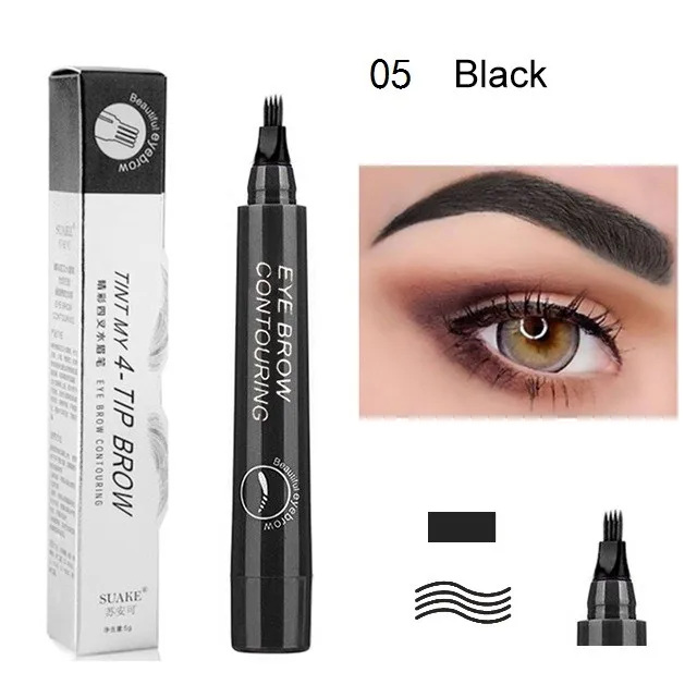 4 Points Eyebrow Pen Tattoo 5 Color Liquid Microblading Blade Fork Tip Brow Pencil Waterproof Gel Long Lasting Makeup Goth Henna Black