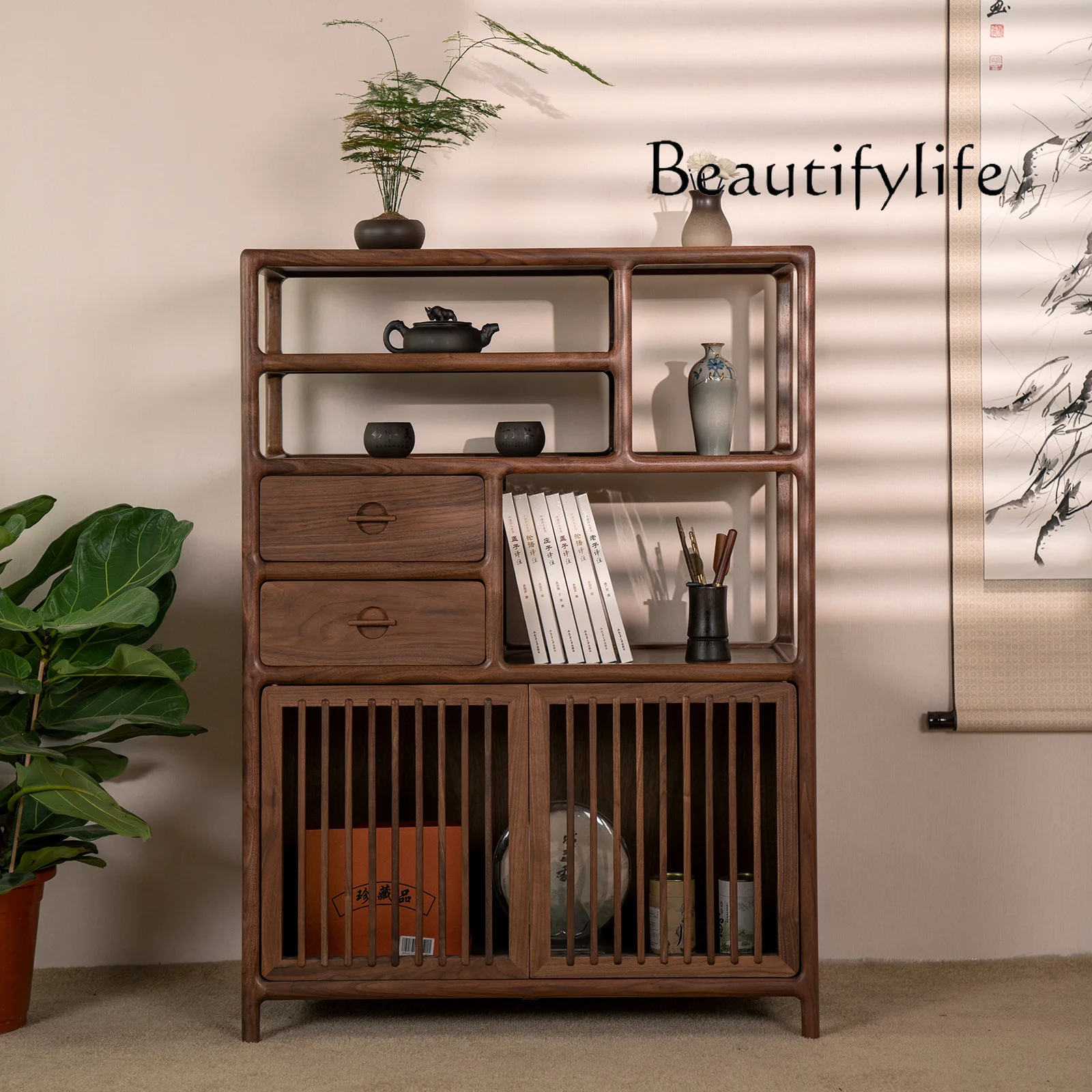 

American-Style Simple Solid Wood Grille Door Storage Cabinet