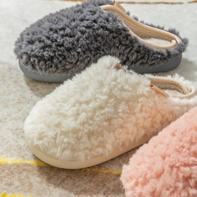 Crestar Warm Fluffy Women Slippers Winter New Indoor Soft Sole Fuzzy Bedroom Flat Slides Non-slip Fleece Lind Fur House Slippers 6