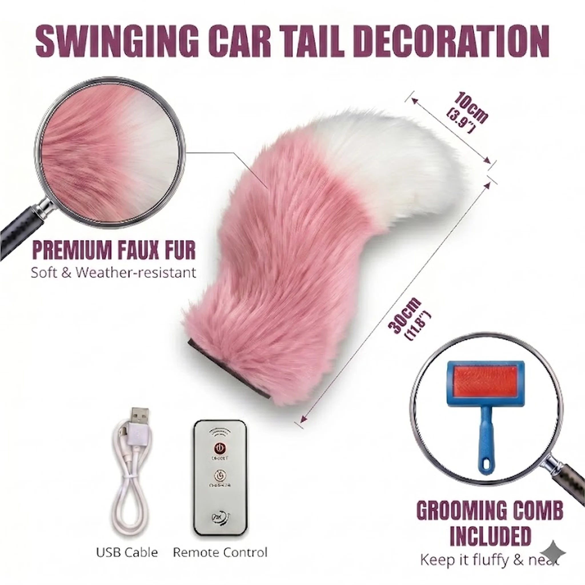 Coda Decorativa Kawaii per Auto e Moto, Coda Svolazzante per Scooter Elettrico, Coda Ricaricabile in Peluche Morbido per Auto - immagine 4