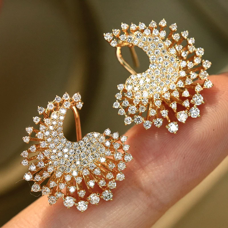 S7998cb28989b4e96b145eea1ff59d41b0 Aazuo Real Jewelry 18K Pure Yellow Gold Real Diamonds 1.2ct Luxury Flower Earring For Woman Upscale Trendy Wedding Engagement