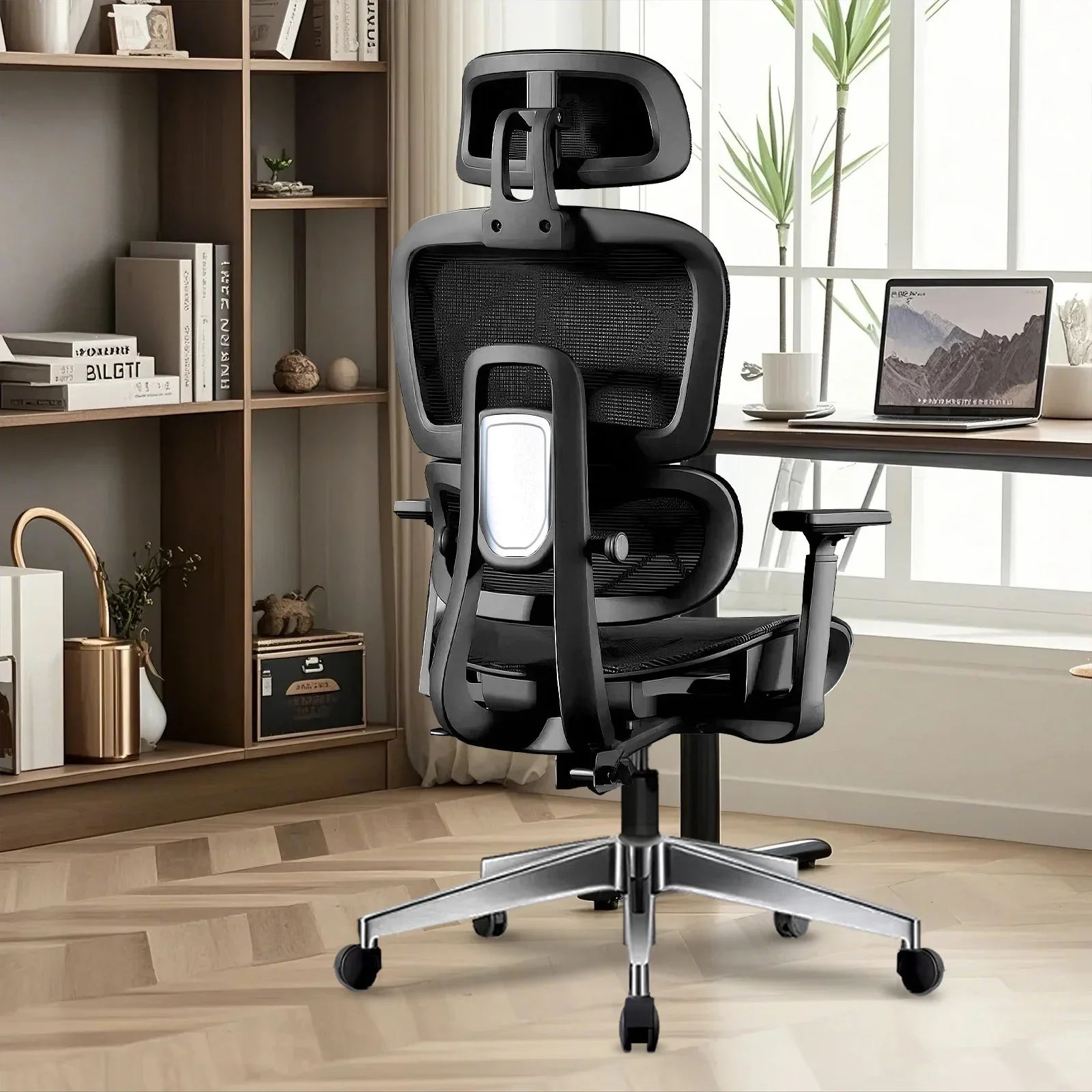 Ergonomic Office Chair Lumbar Support & Neck Pillow Soft Padded Armrests Breathable Mesh Multi-Position Height Adjustment Comfor