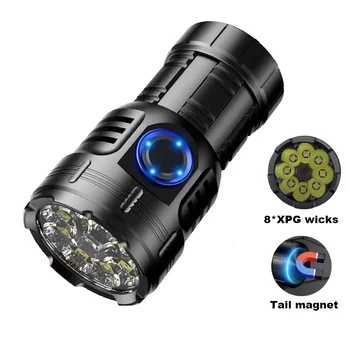 고출력 LED 미니 손전등 USB 충전식, 8 * XPG 비즈 테일 자석 클립 토치, 방수 휴대용 조명