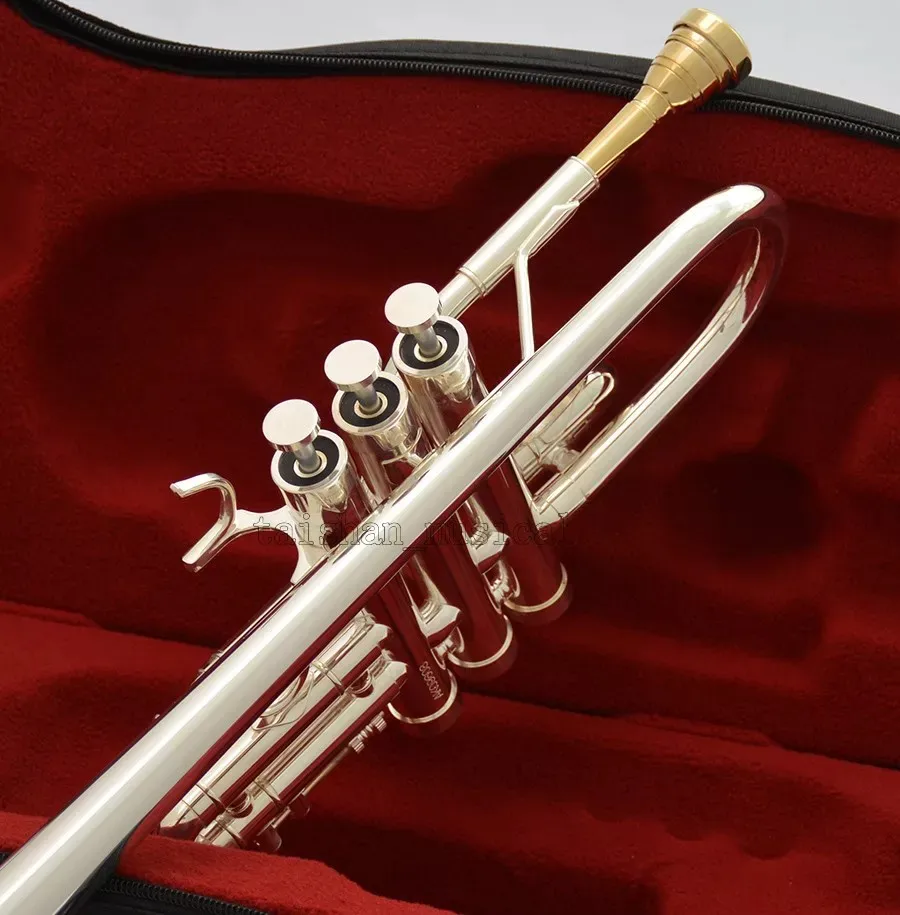 Professional Eb/D Trumpet Silver Horn Monel Valve + Gold Plated Mouth with Case