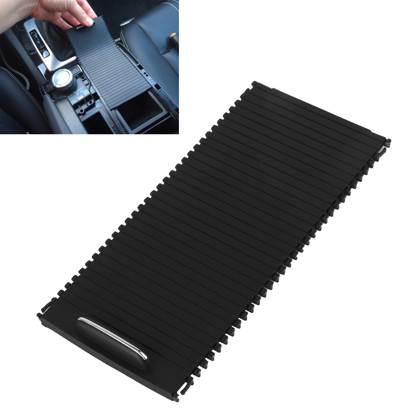 Center Console Roller Blind Cover in Sleek Black Finish