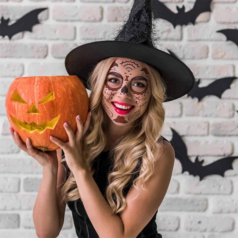 Halloween Fake Tattoos 2022 2022halloween Facial Makeup Sticker Special Face Tattoo Stickers Temporary Tattoos Glitter Fake Tattoo Horror Face Jewels Tatoo Aliexpress