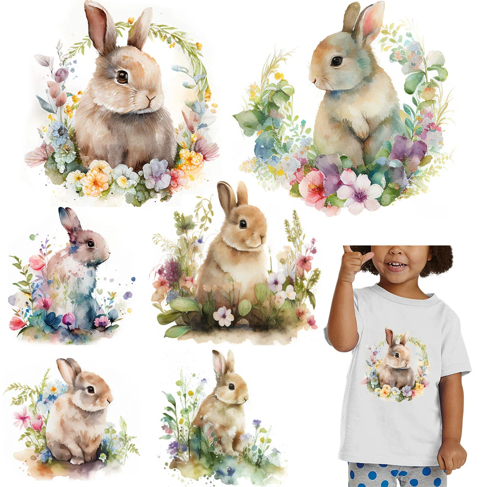 Easter Rabbit Bunny Heat Transfer Patches For Clothing Thermal Stickers For T Shirt Decals DIY