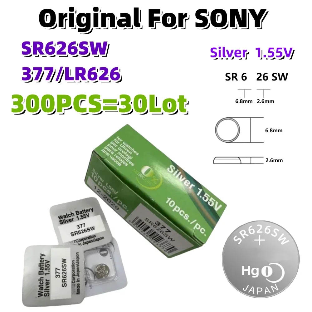 

300PCS Original For SONY SR626SW LR626 AG4 1.55V Batteries LR66 377 377A Alkaline Battery Watch Toys Car Remote Coin Cell