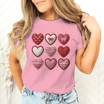 Tie Dye Women's T-shirts Valentine's Day Fashion Casual Tops & Tees Girls Valentine Day Heart Round Neck Short Sleeve Tee 1