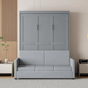 Full Wood Murphy Bed with Sofa, Wall Bed Without Slats, No Box Spring Needed 1