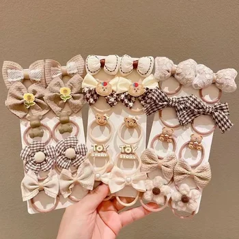 여아용 만화 헤어 밴드, 활 헤어 타이, 꽃 머리띠, 공주 탄성 고무 밴드, 어린이 헤어 액세서리, 세트당 10 개 상품 이미지