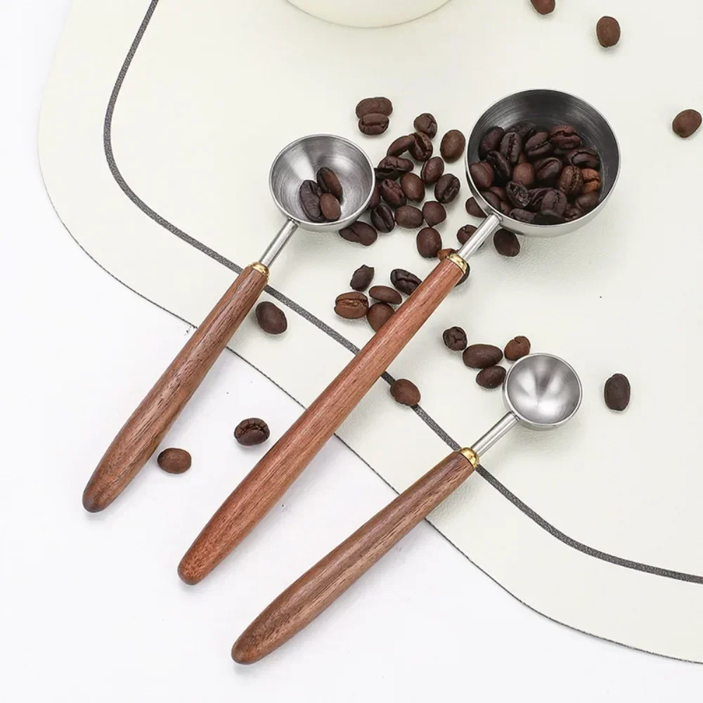 1pc Stainless Steel Coffee Bean Measuring Spoon Wooden Handle Coffee Scoop Tablespoon Home Walnut Wood Long Handle Coffee Spoons