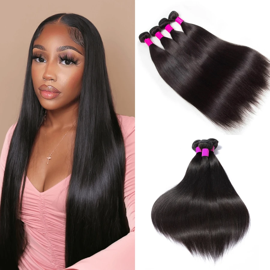 Silky Straight Bundles Human Hair Brazilian Remy Hair Extensions 1/3/4PCS Natural Black 14-30 Inches Hair Weave Bundles 1