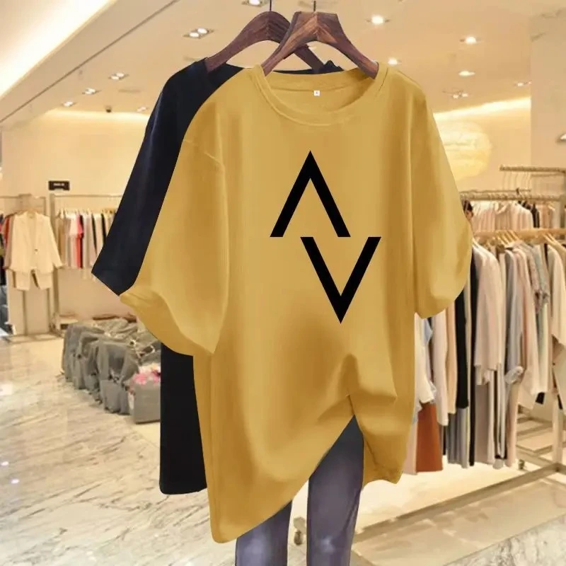 Women's Clothing Short Sleeved Cotton Casual Loose T-shirt Fashion Printed Y2k 4XL Basic Pullover Summer O-neck Top T-shirt Cotton T Shirt T Shirt
