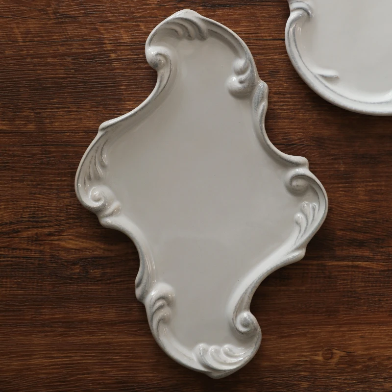 Vintage lace handmade ceramic tray, dining plate, creative bathroom, bedroom jewelry, aromatherapy tray, jewelry dish 2