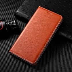 Luxury Genuine Leather Flip Wallet Cover Case - Premium Design for Honor X9B (Brown)