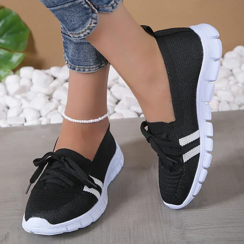 Women Shoes Women Sneakers Women Flats Casual Shoes Breathable Mesh Comfort Flats Orange Sneakers Women 2025 Autumn Lace Up Casual Loafers Shoes Soft Sole Non Slip Sports Shoes 43