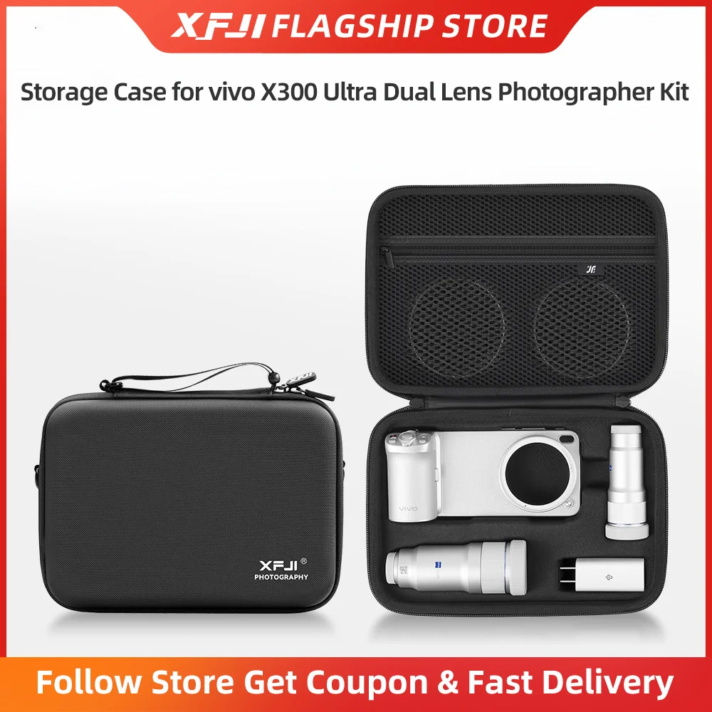 XFJI Drop-Resistant Hard Shell Handbag for Dual Lens Teleconverter Accessories