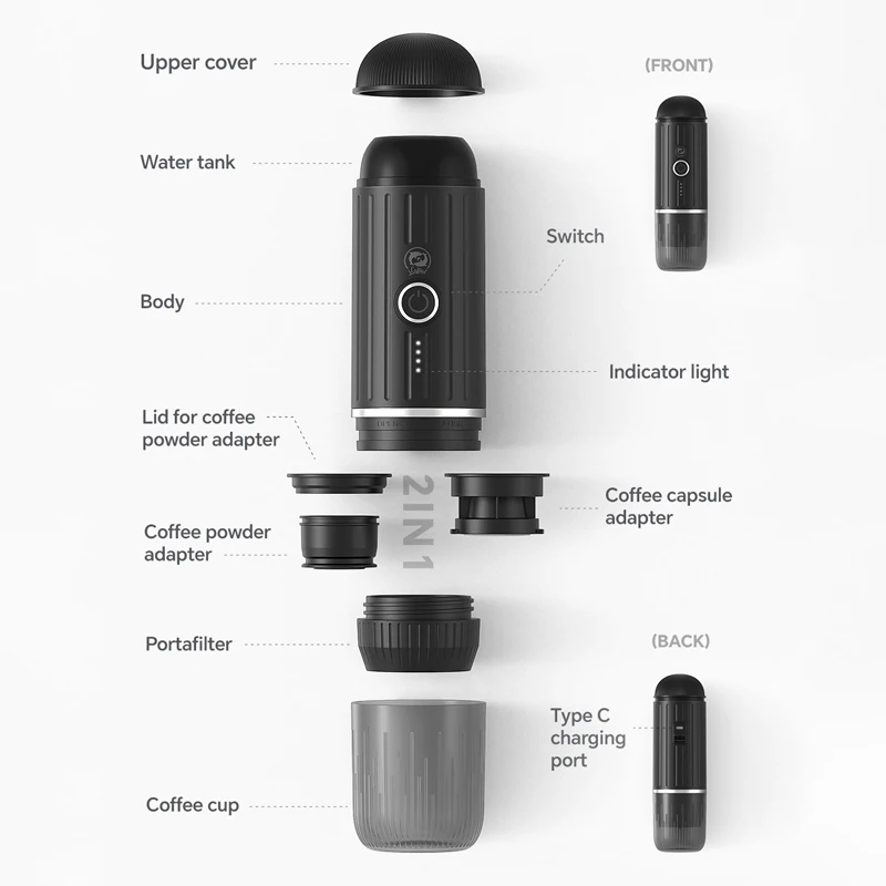 Espresso Coffee Maker Wireless Portable Heating Espresso Machine Coffee Maker Rechargeable Concentrated Extraction Coffee Machine for Travel Office