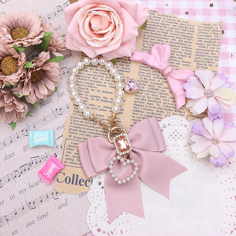Sweet Cute Japanese Style Beautiful Pearl Purse Accessories for Ladies Fashion All-Match Exquisite Bow Diamonds Women's Pendant