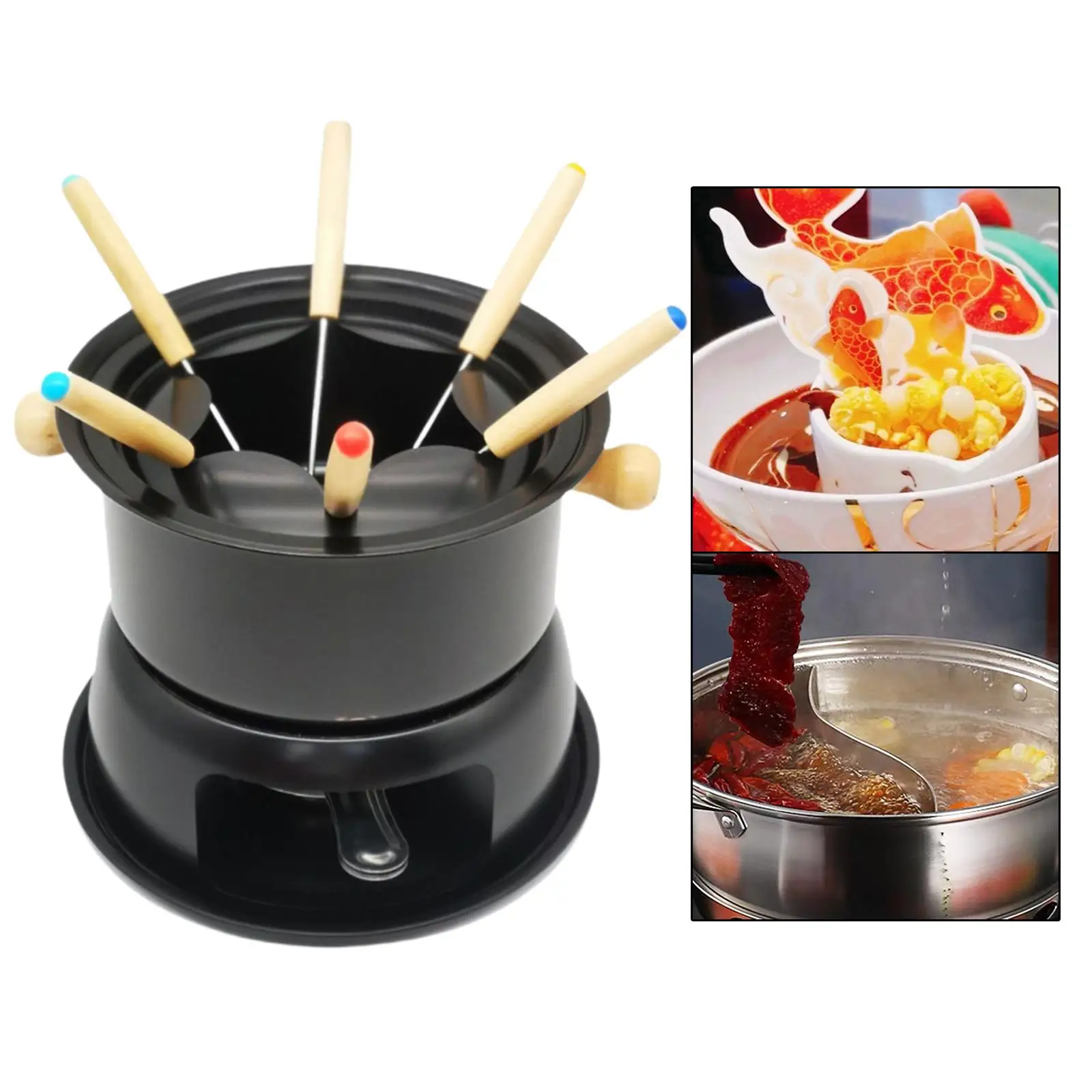 Detachable Fondue Maker Set with 6 Forks Domestic Carbon Steel Melting Pot Hot Pot for Chocolate Sauces Caramel Cheese Ice Cream