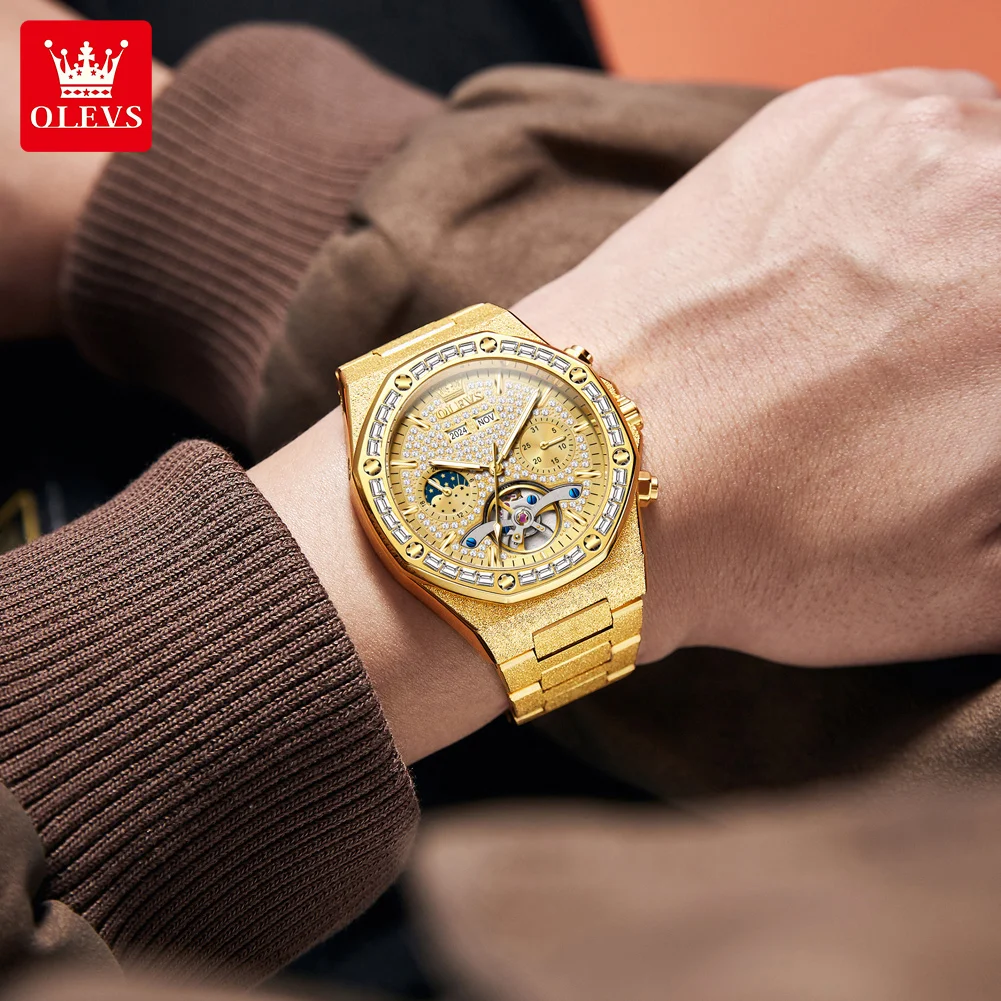 OLEVS ساعة رجالية ذهبية 44 مللي متر حافظة أوتوماتي...