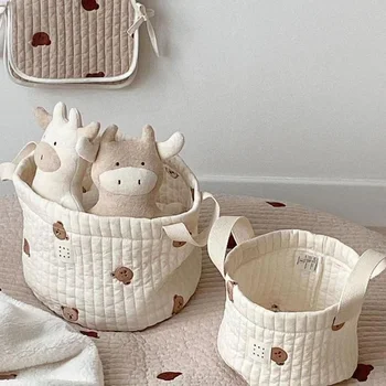 Simpatico orso ricamo borsa per pannolini organizzatore per pannolini borsa per mamma in cotone neonato borse portaoggetti per bambini cestino per vestiti da lavanderia giocattoli