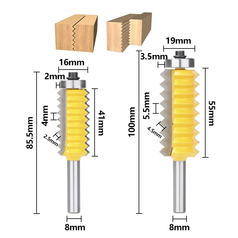 8mm Shank Raised Panel "V" Bits Joint Finger Joint Glue Milling Cutter For Wood Tenon Woodwork