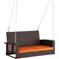 Hanging Porch Swing, Wicker Daybed for 2 with Cushions, 550 lb Capacity, Patio Furniture for Backyard & Garden, Orange 1
