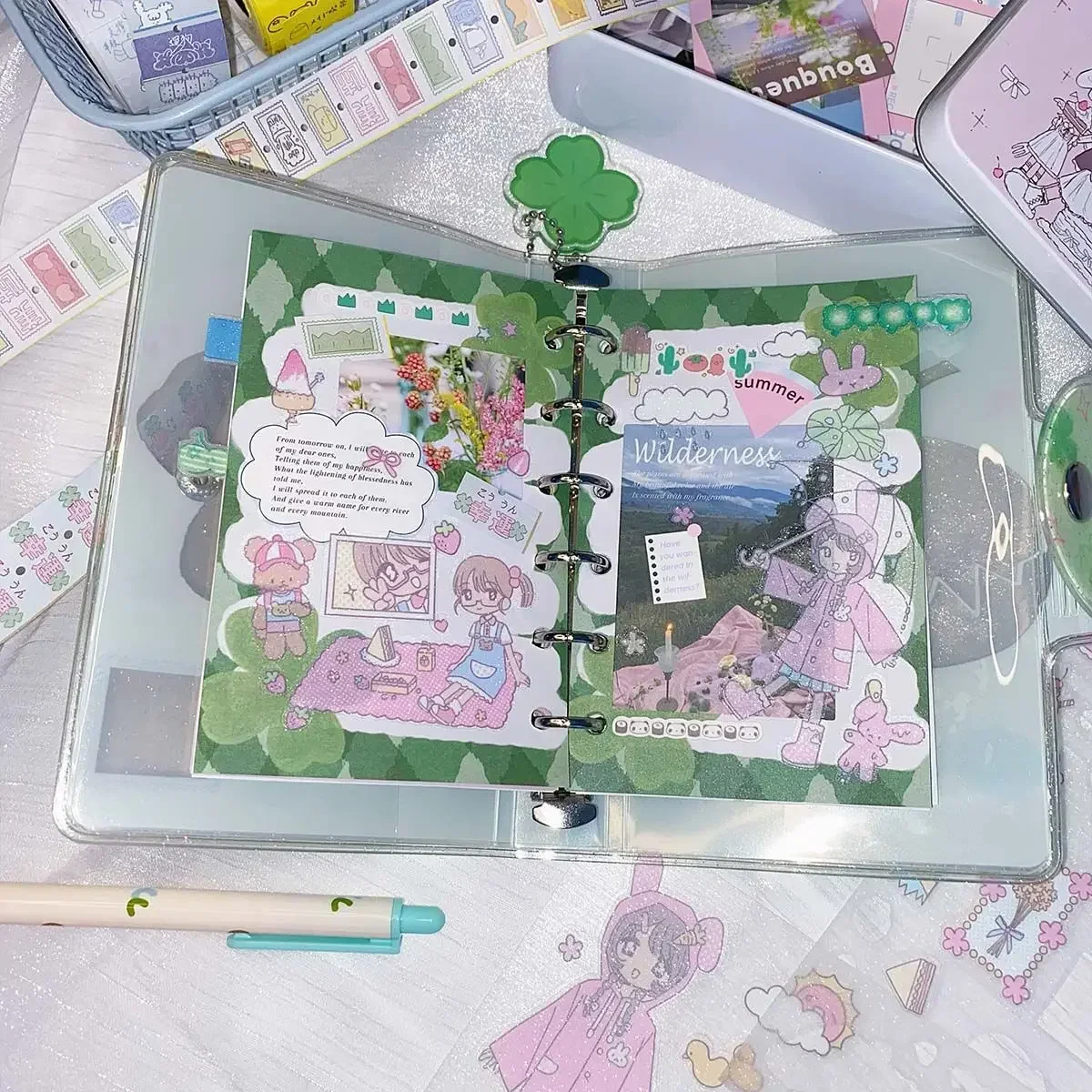 애완 동물 꽃과 소녀 핸드북 카드 스티커 소재 장식, 그래피티 장식 딸기 스티커