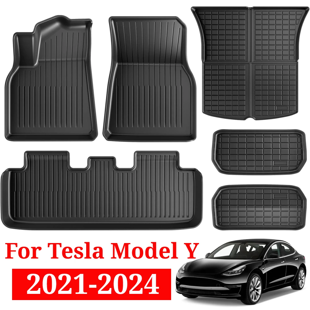 

Floor Mats for Tesla Model Y 5 Seaters 2024-2020 All Weather XPE Cargo Liner Four Seasons Floor Mats and Cargo Trunk Mats