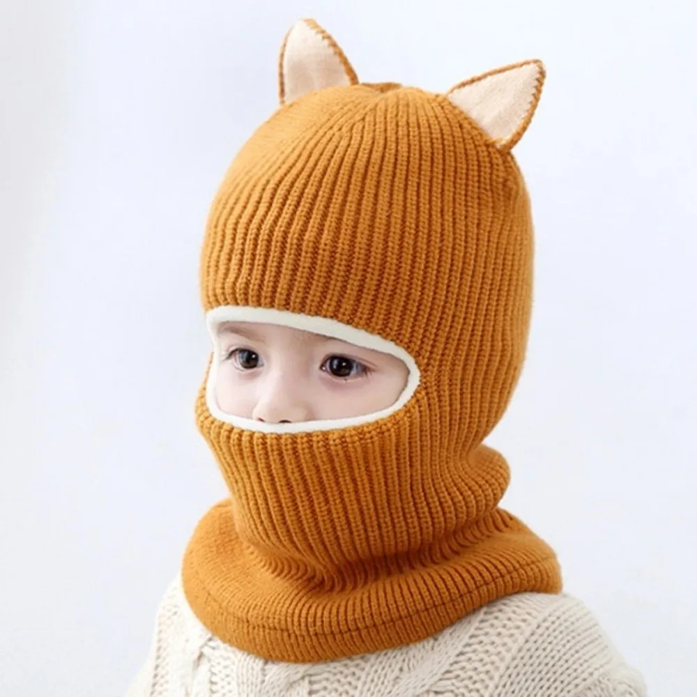 Keep Warm Winter Balaclava Hats Solid Color Thickened Cute Cat Ears Hats Comfortable Soft Fabric Kids Hats Cold Weather