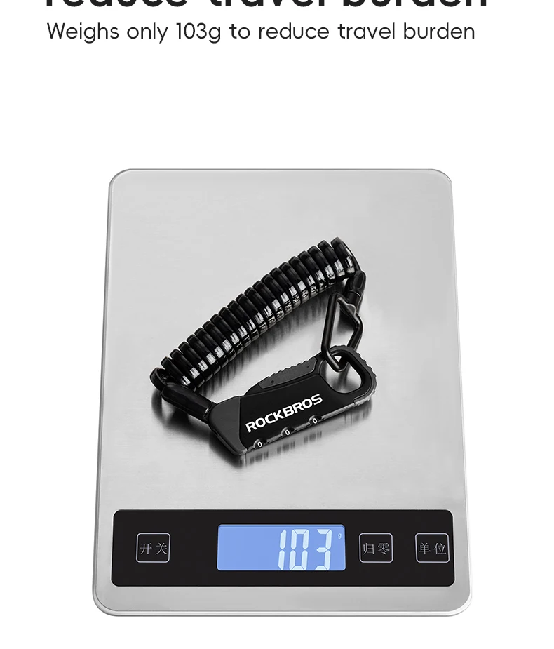 ROCKBROS Bicycle Cable Lock Portable 3-Digit Password Combination