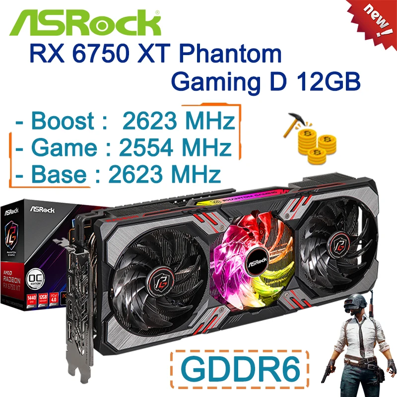 

ASROCK Graphic Cards AMD Radeon RX 6750 XT Challenger Pro 12GB OC 6750XT Phantom Gaming D GPU Desktop Placa De Vídeo GDDR6 NEW