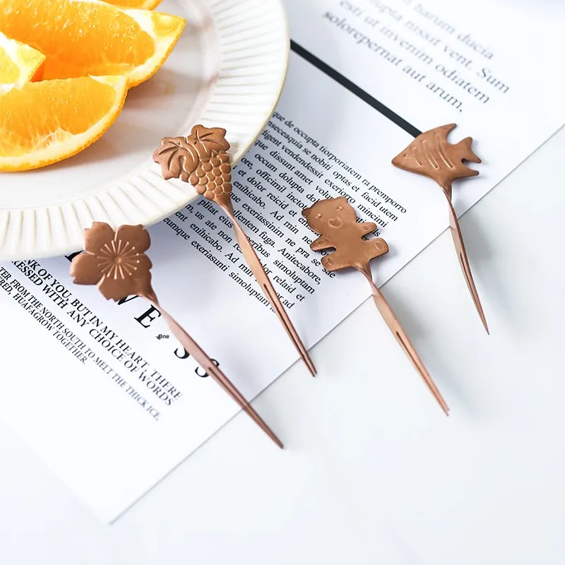 Creative Cute Small Fruit Fork Stainl Steel 304 Dinnerware Set Dert Cake Fruit Tag Home Use Kitchen Dining Tableware