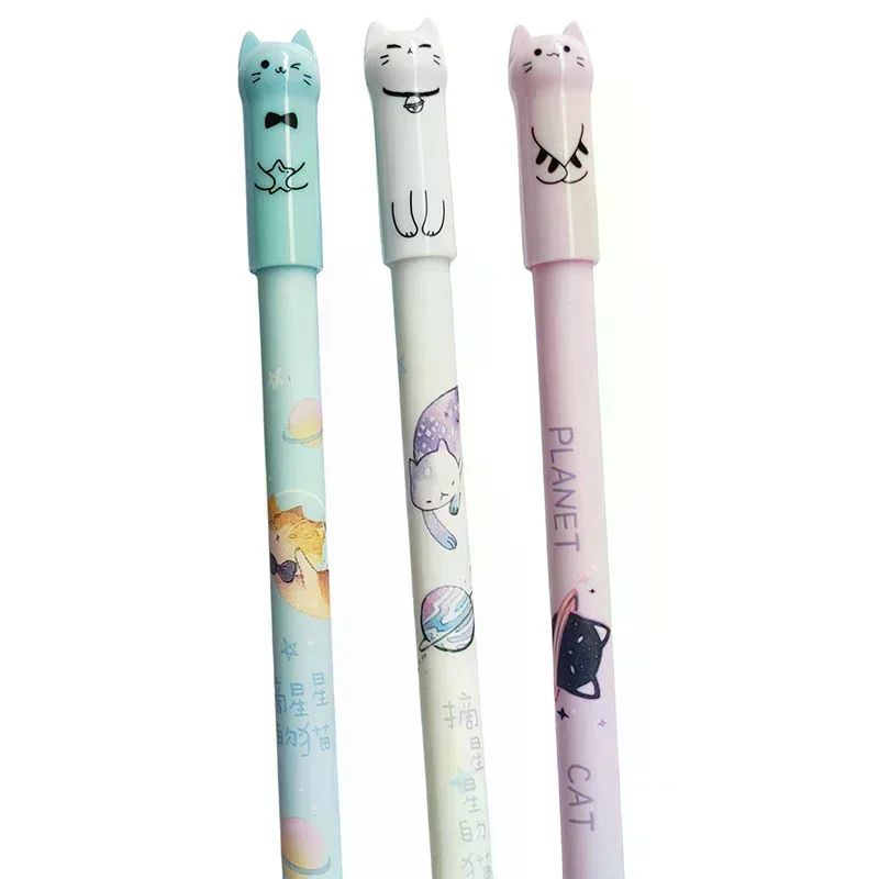 6Pcs 학생 교사 선물 0.5mm 귀여운 고양이 꼬리 지울 수있는 젤 펜 세트 블루 매직 리필 학교 사무실 카와이 쓰기 문구
