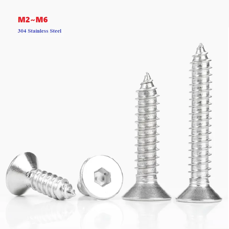 M2 M2.5 M3 M3.5 M4 M5 M6 304 Stainless Steel Flat Countersunk Head Hexagon Socket Tapping Screws
