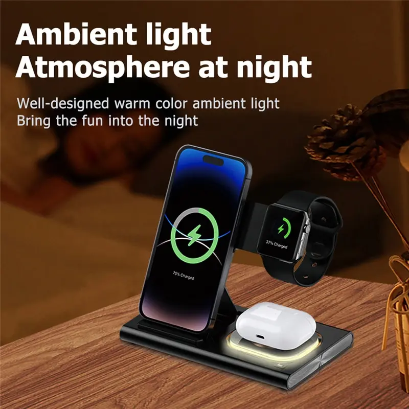 Wireless Charger 3 in 1 Stand Pad For iPhone 15 14 13 12 Samsung S23 S22 Galaxy Watch 5 4 Active Buds