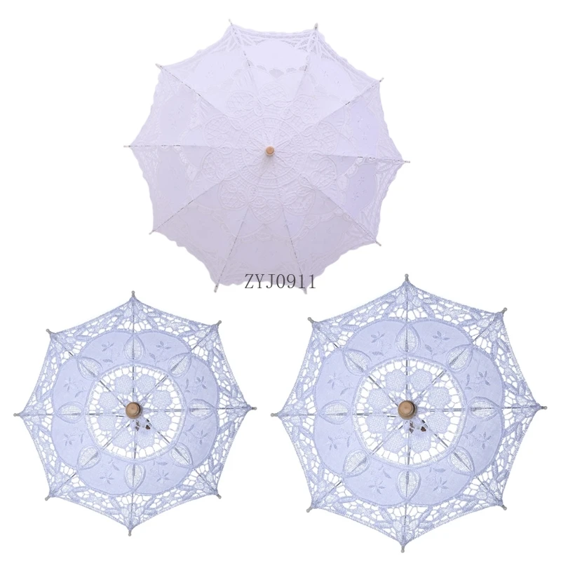 *Womens Manual Opening Wedding Bridal Parasol Umbrella Hollow Out Embroidery Lace