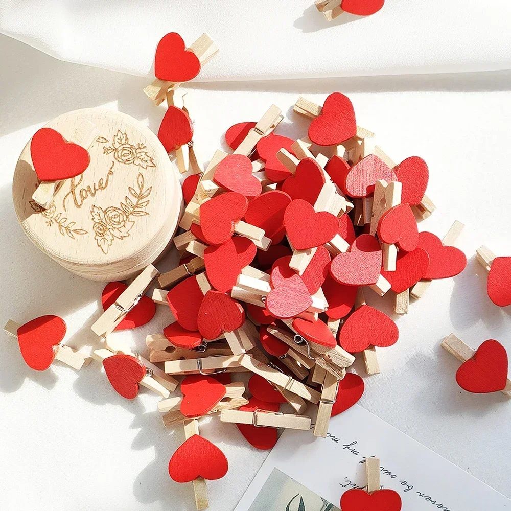 Photo Clips 10Pcs Wooden Love Heart Photo Clip