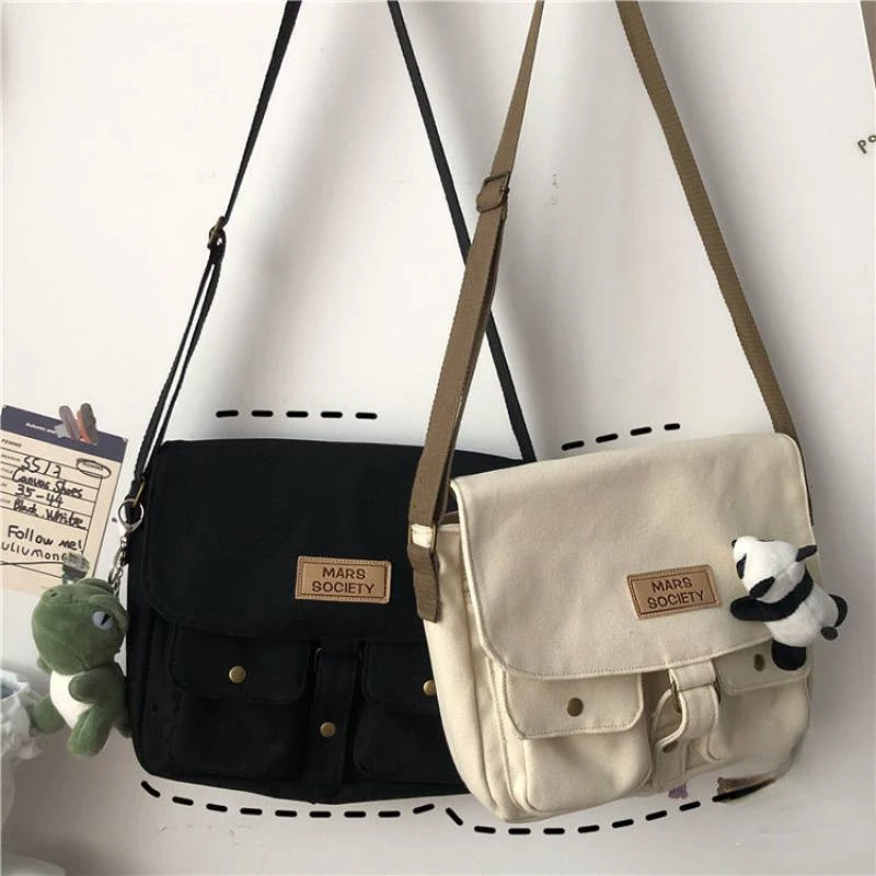 Top Canvas Bag Youth Ladies Messenger Bag Female Students Handbags Shoulder Bag Solid Color Letter Crossbody